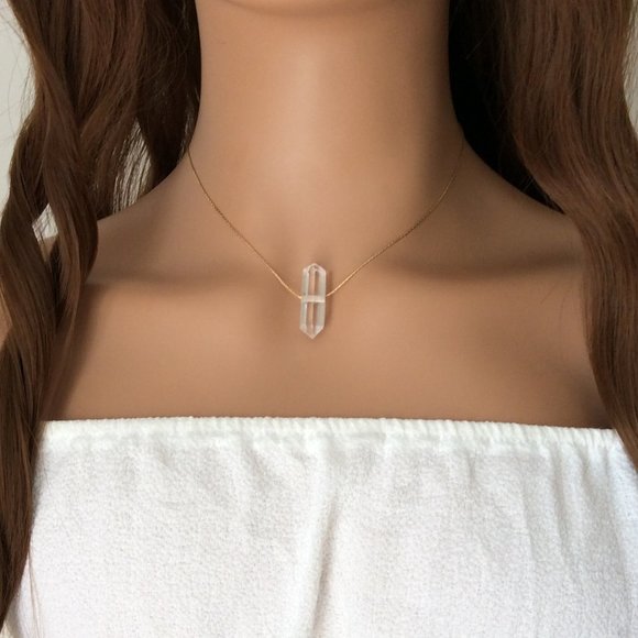 Quartz Point necklace - double terminated, 14k gold filled, crystal healing - Picture 1 of 8